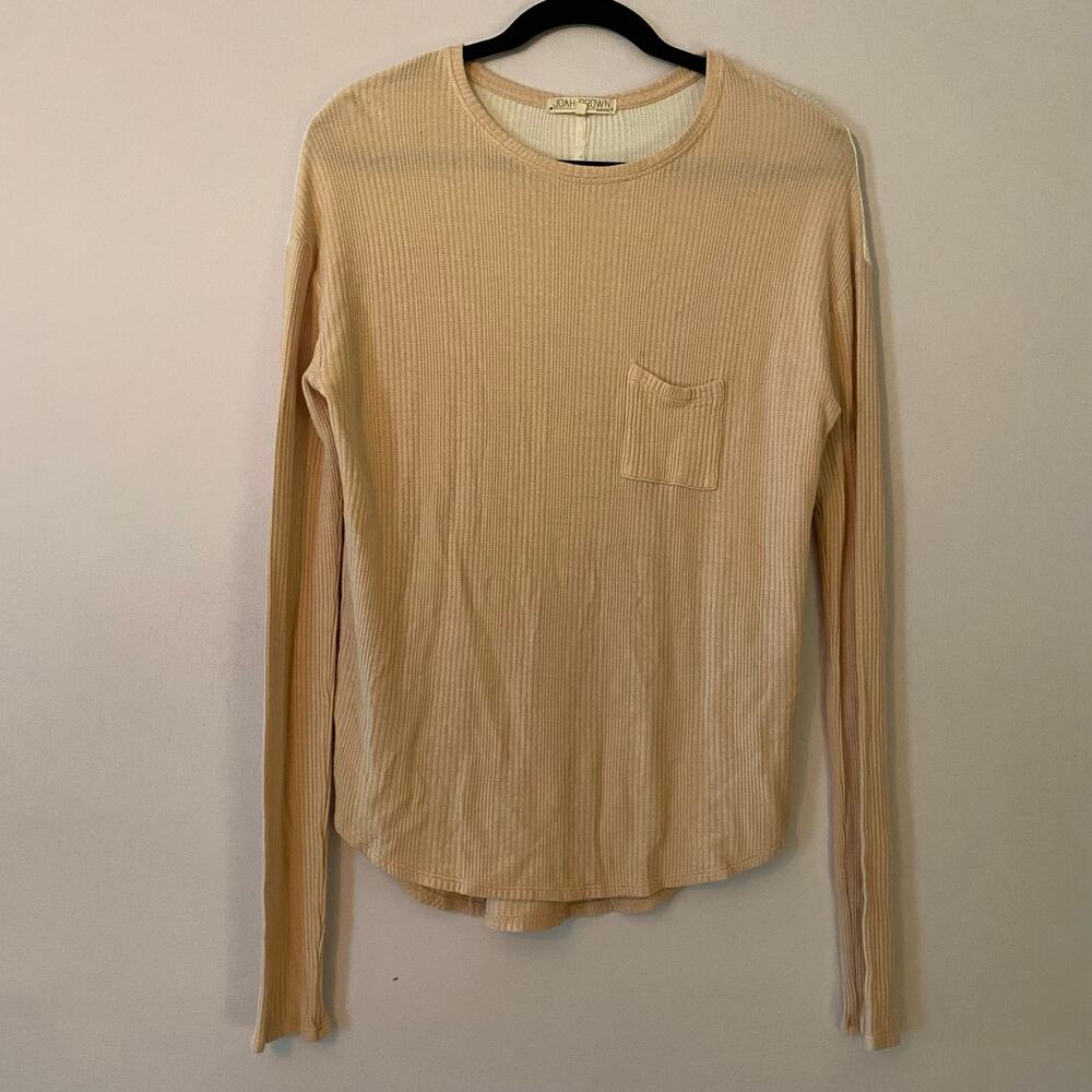 Joah Brown Light Pink Tan Waffle Knit Long Sleeve Loungewear Shirt Small /Medium